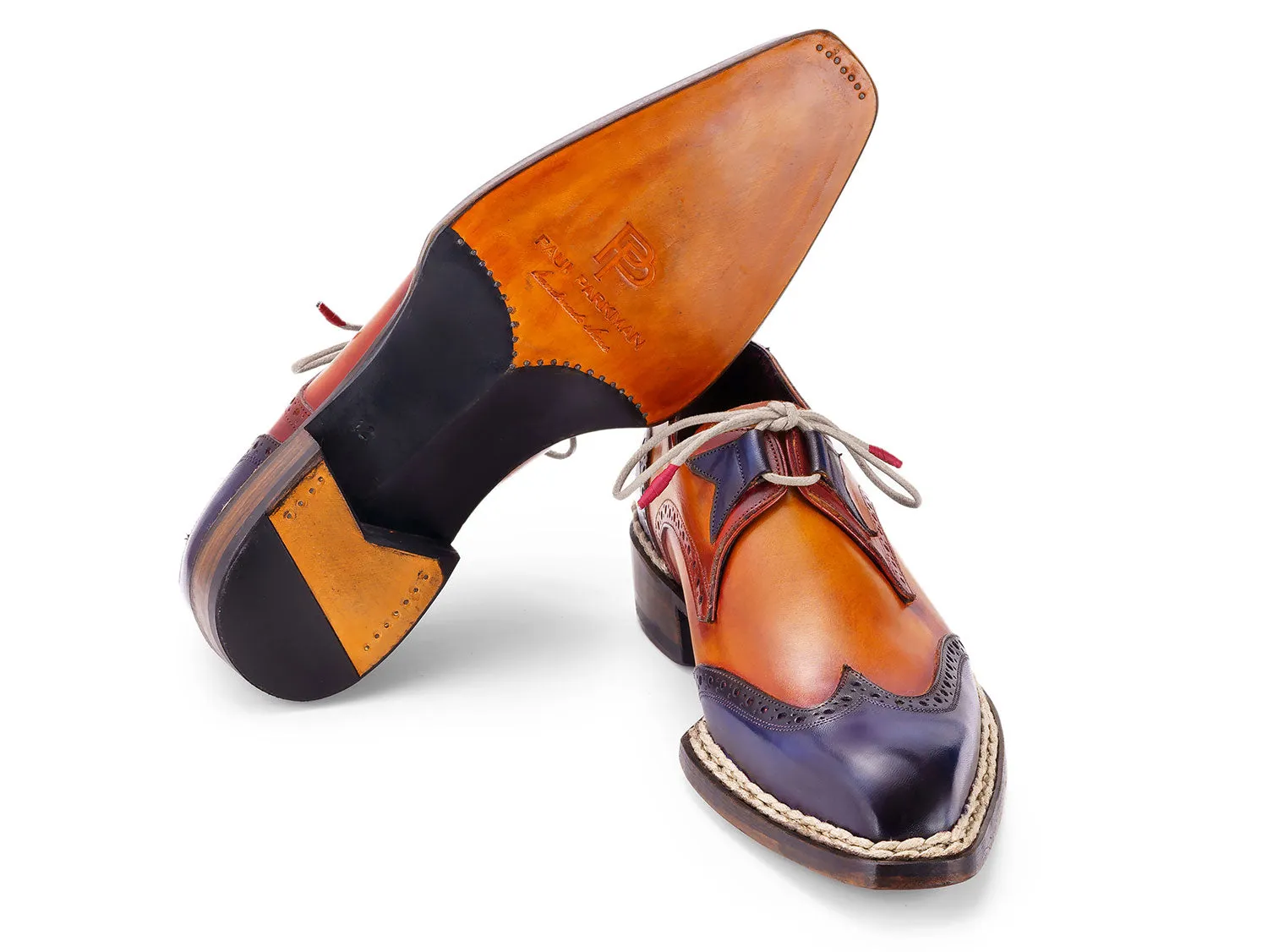 Paul Parkman Men's Norwegian Welted Wingtip Men's Dress Shoes in Blue & Camel