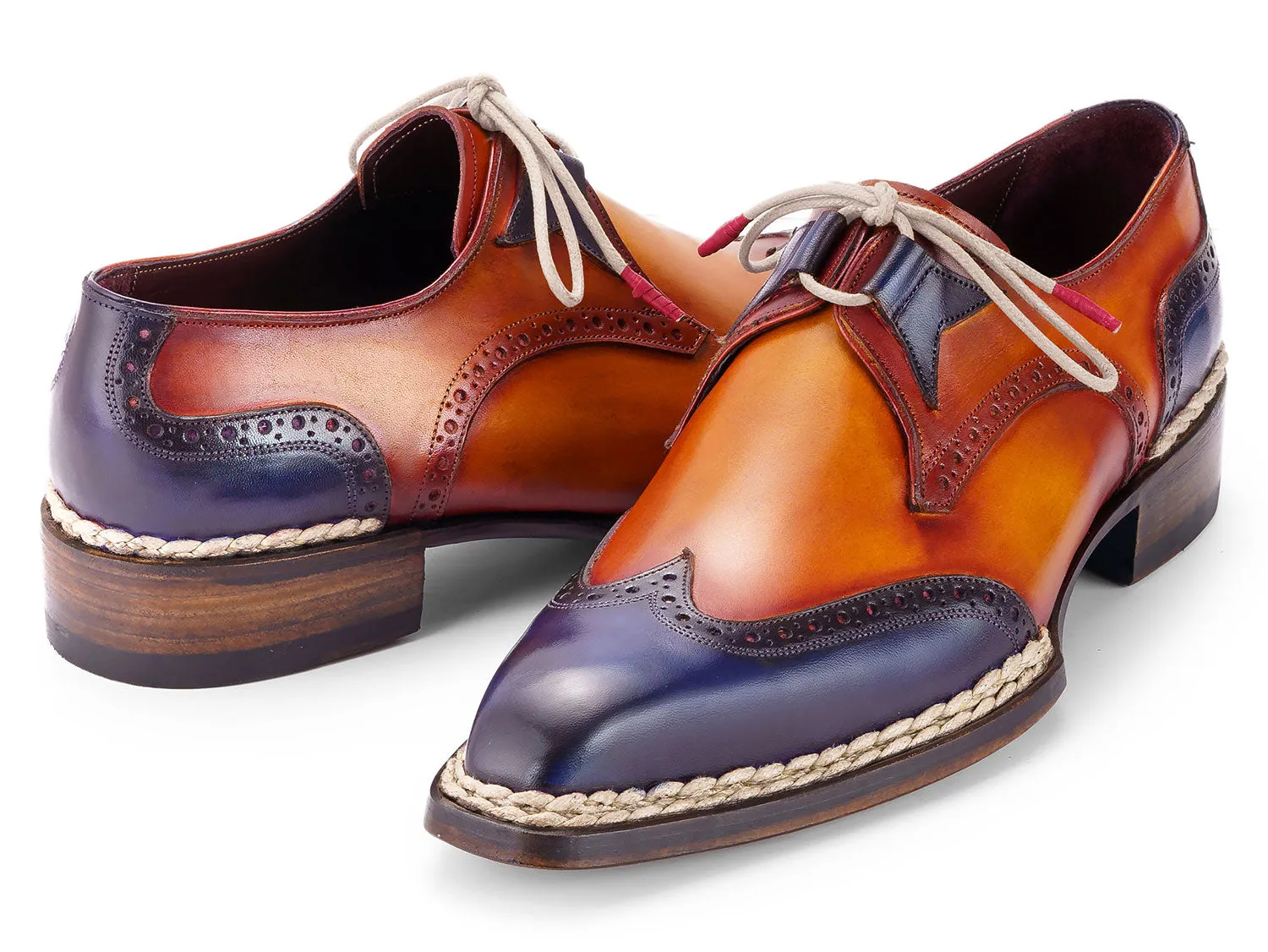 Paul Parkman Men's Norwegian Welted Wingtip Men's Dress Shoes in Blue & Camel