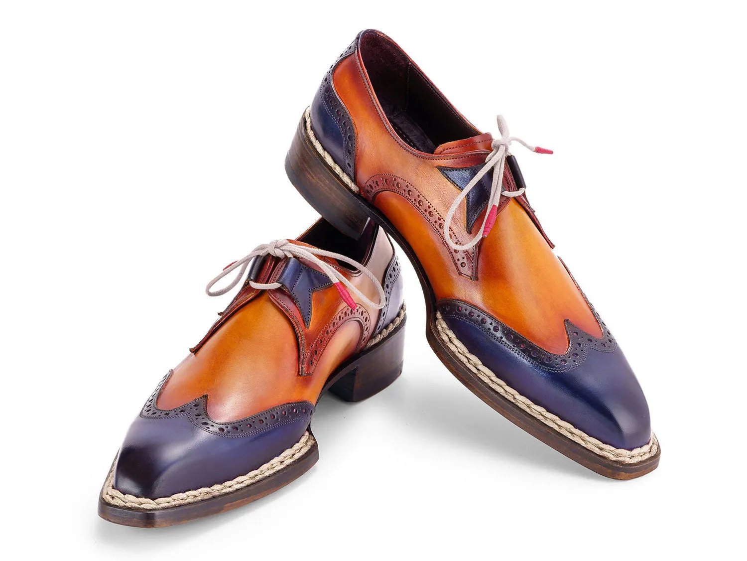 Paul Parkman Men's Norwegian Welted Wingtip Men's Dress Shoes in Blue & Camel