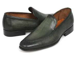 Paul Parkman Men's Perforated Leather Loafers in Green