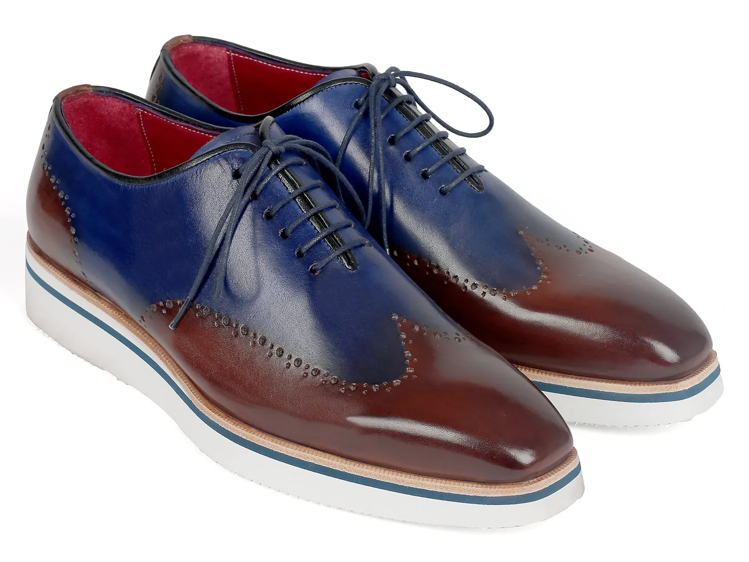 Paul Parkman Men's Smart Casual Wingtip Oxfords in Brown & Blue