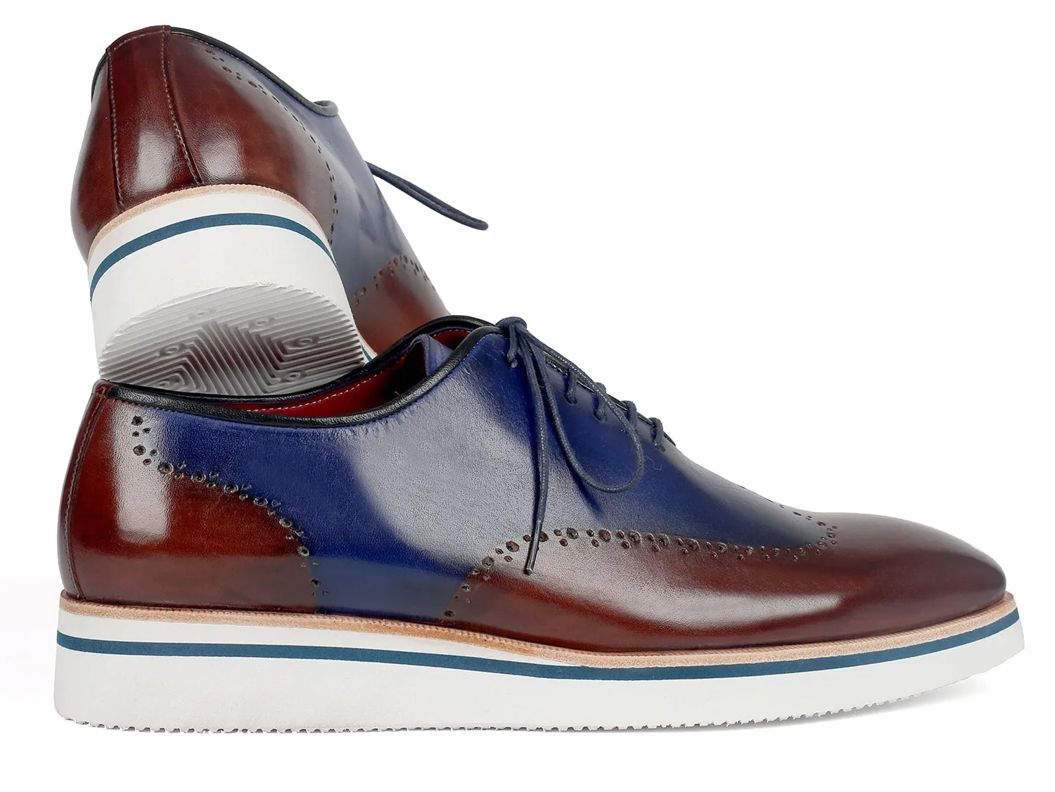 Paul Parkman Men's Smart Casual Wingtip Oxfords in Brown & Blue