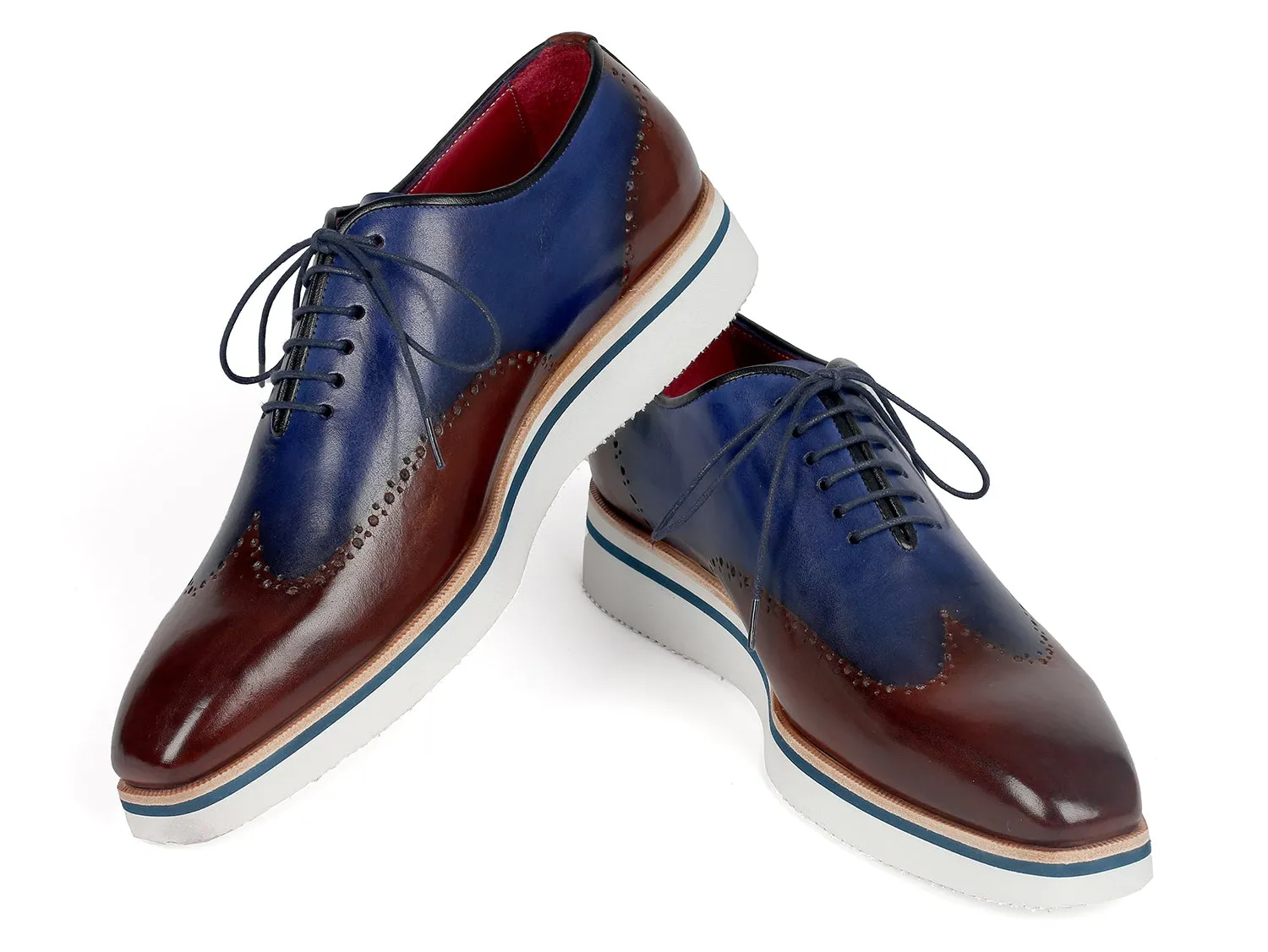 Paul Parkman Men's Smart Casual Wingtip Oxfords in Brown & Blue