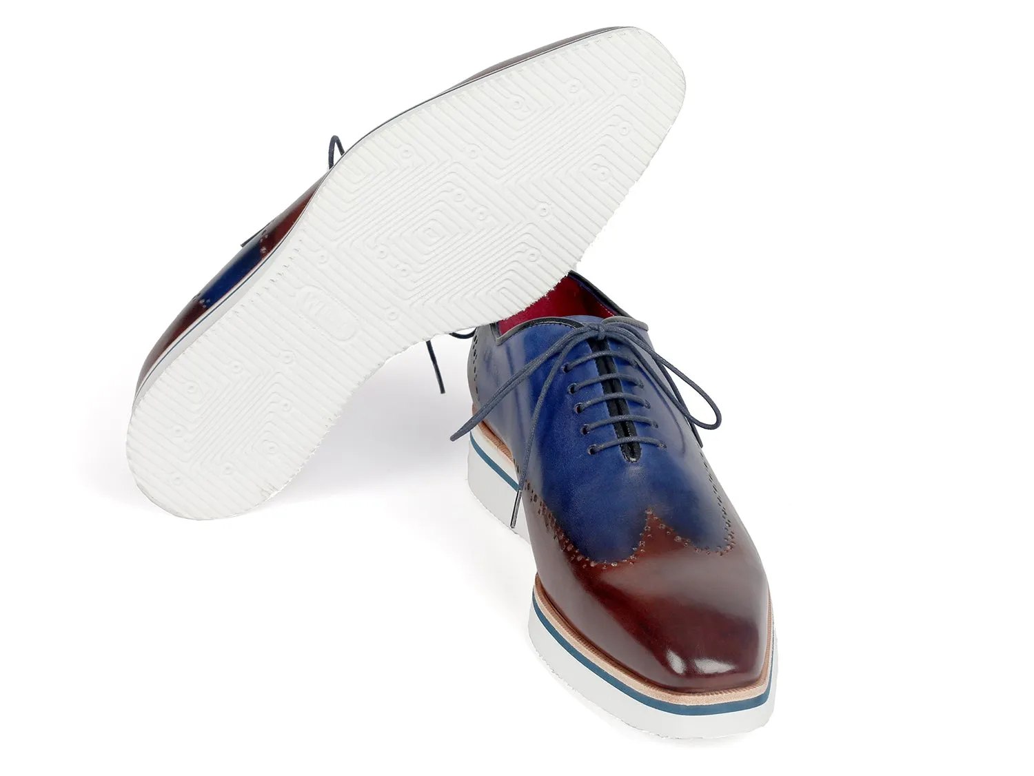 Paul Parkman Men's Smart Casual Wingtip Oxfords in Brown & Blue