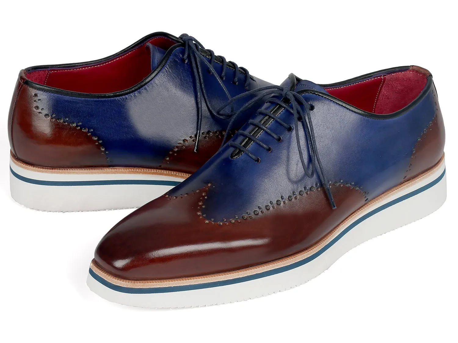 Paul Parkman Men's Smart Casual Wingtip Oxfords in Brown & Blue