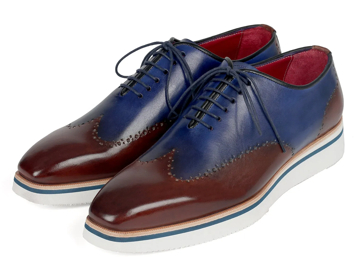 Paul Parkman Men's Smart Casual Wingtip Oxfords in Brown & Blue
