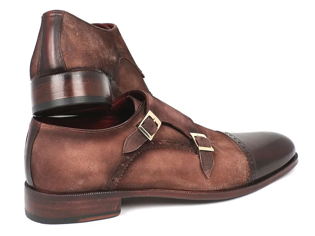 Paul Parkman Men's Suede Double Monkstraps in Brown & Beige