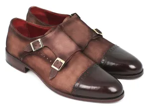 Paul Parkman Men's Suede Double Monkstraps in Brown & Beige