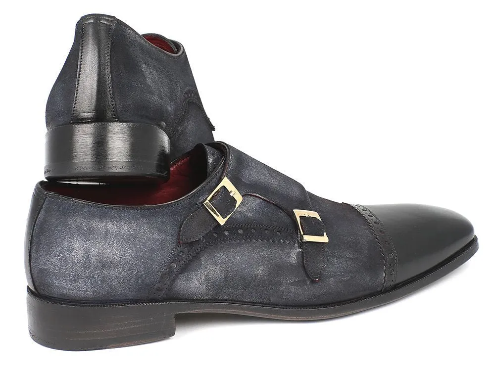 Paul Parkman Men's Suede Double Monkstraps in Navy