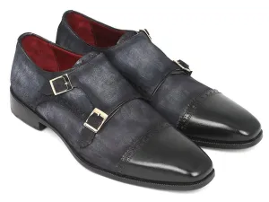 Paul Parkman Men's Suede Double Monkstraps in Navy