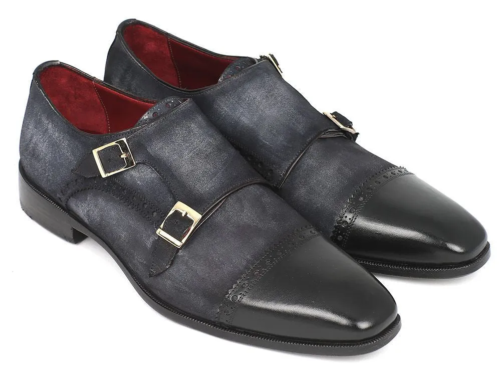 Paul Parkman Men's Suede Double Monkstraps in Navy