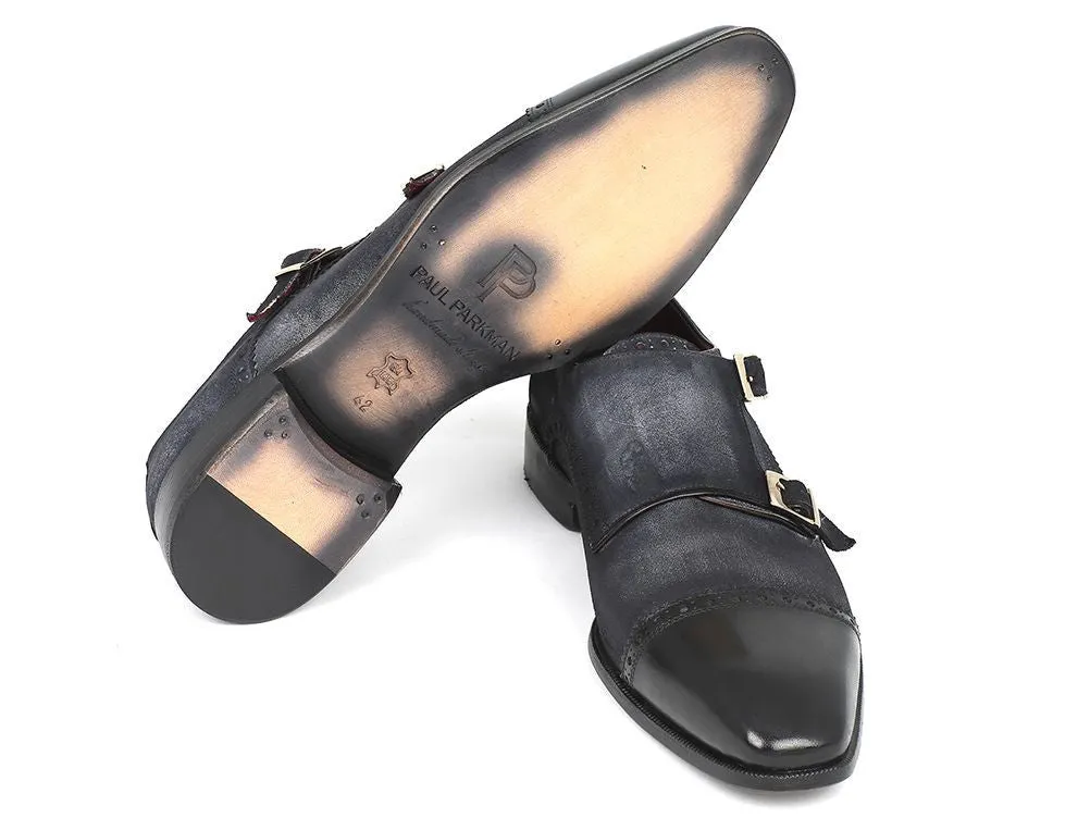 Paul Parkman Men's Suede Double Monkstraps in Navy