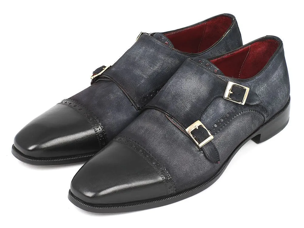 Paul Parkman Men's Suede Double Monkstraps in Navy