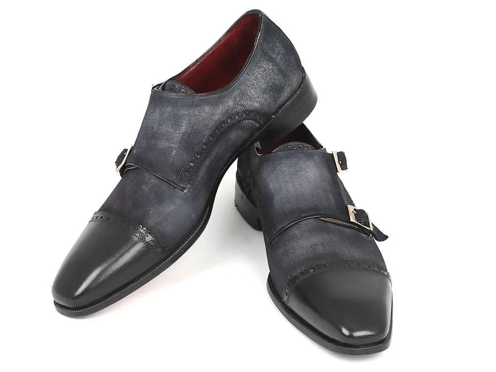 Paul Parkman Men's Suede Double Monkstraps in Navy