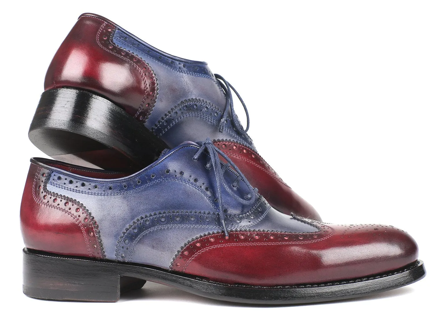 Paul Parkman Men's Wingtip Oxfords Goodyear Welted in Bordeaux, Grey & Blue