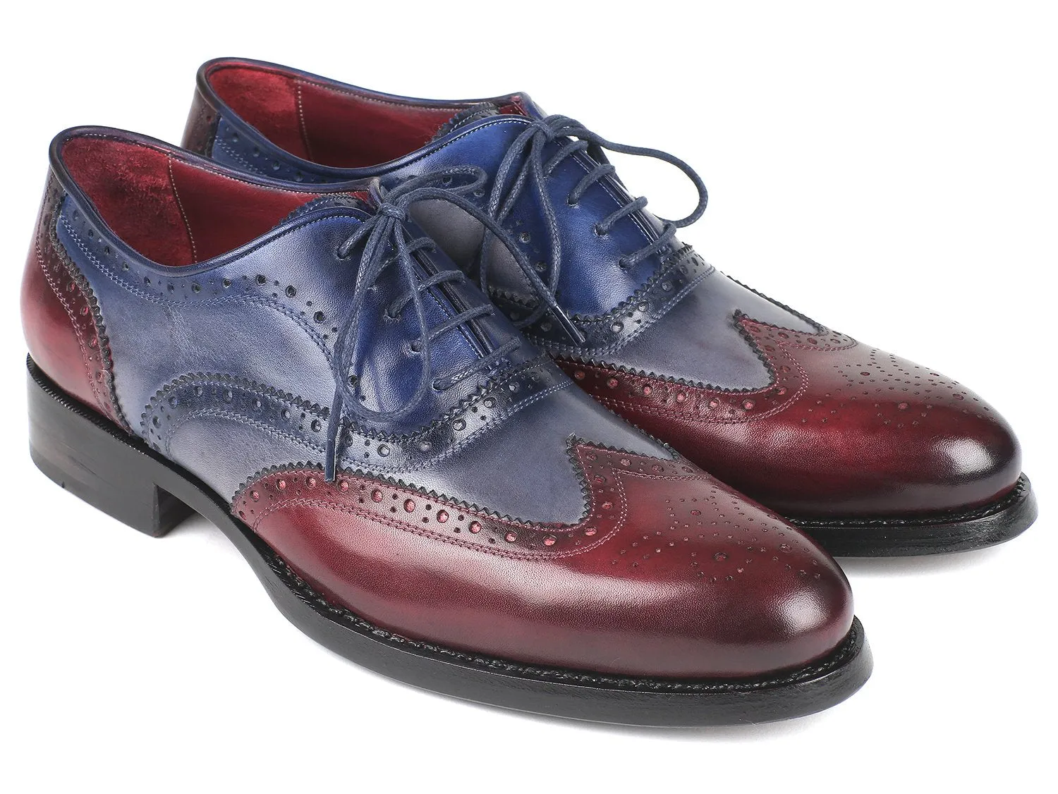 Paul Parkman Men's Wingtip Oxfords Goodyear Welted in Bordeaux, Grey & Blue