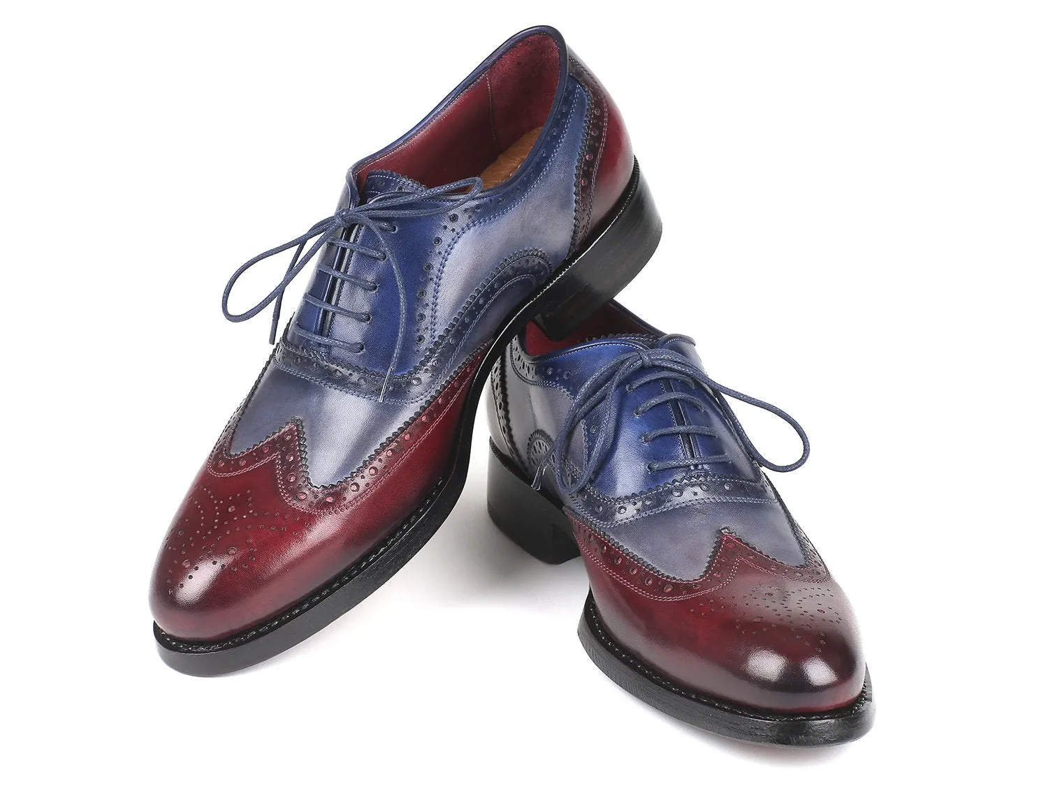 Paul Parkman Men's Wingtip Oxfords Goodyear Welted in Bordeaux, Grey & Blue