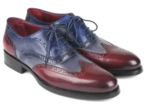 Paul Parkman Men's Wingtip Oxfords Goodyear Welted in Bordeaux, Grey & Blue