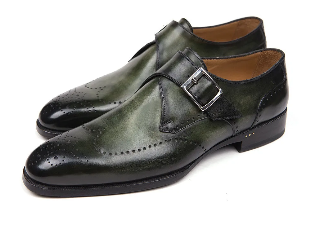 Paul Parkman Men's Wingtip Single Monkstraps in Green