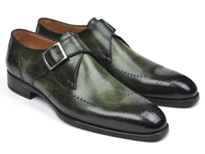 Paul Parkman Men's Wingtip Single Monkstraps in Green