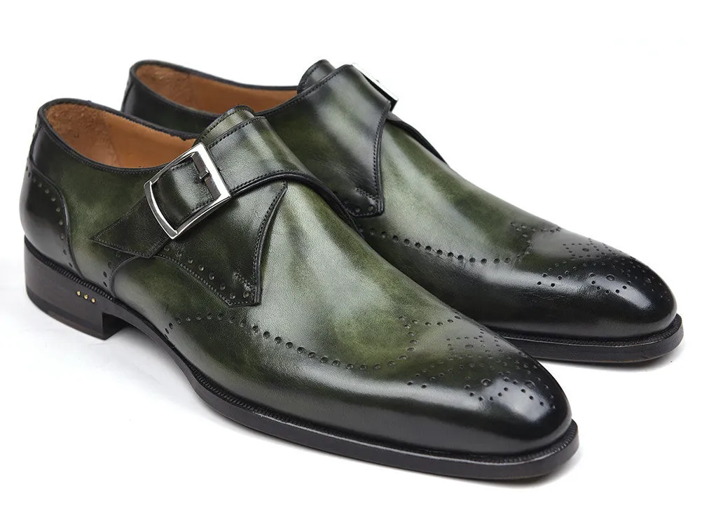 Paul Parkman Men's Wingtip Single Monkstraps in Green