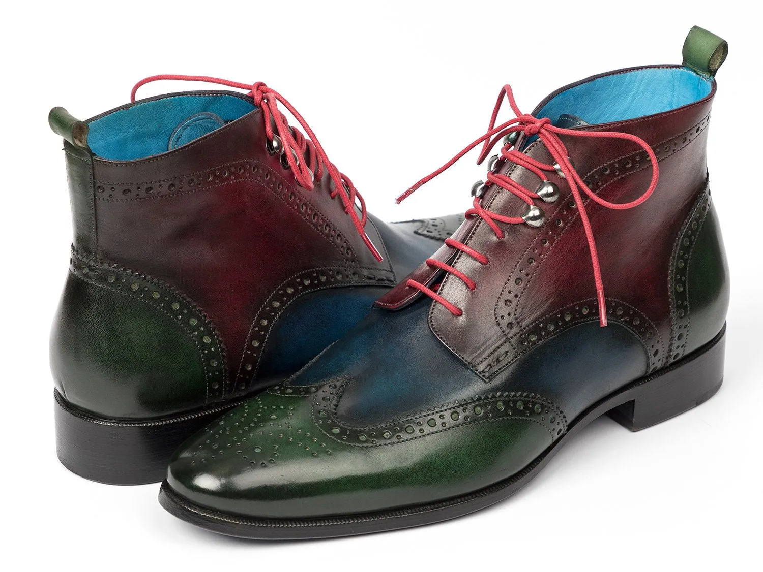 Paul Parkman Wingtip Ankle Boots, Three Tone Green Blue Bordeaux