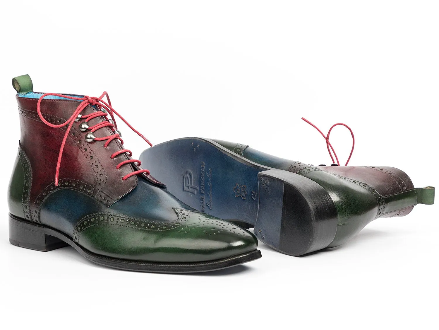 Paul Parkman Wingtip Ankle Boots, Three Tone Green Blue Bordeaux