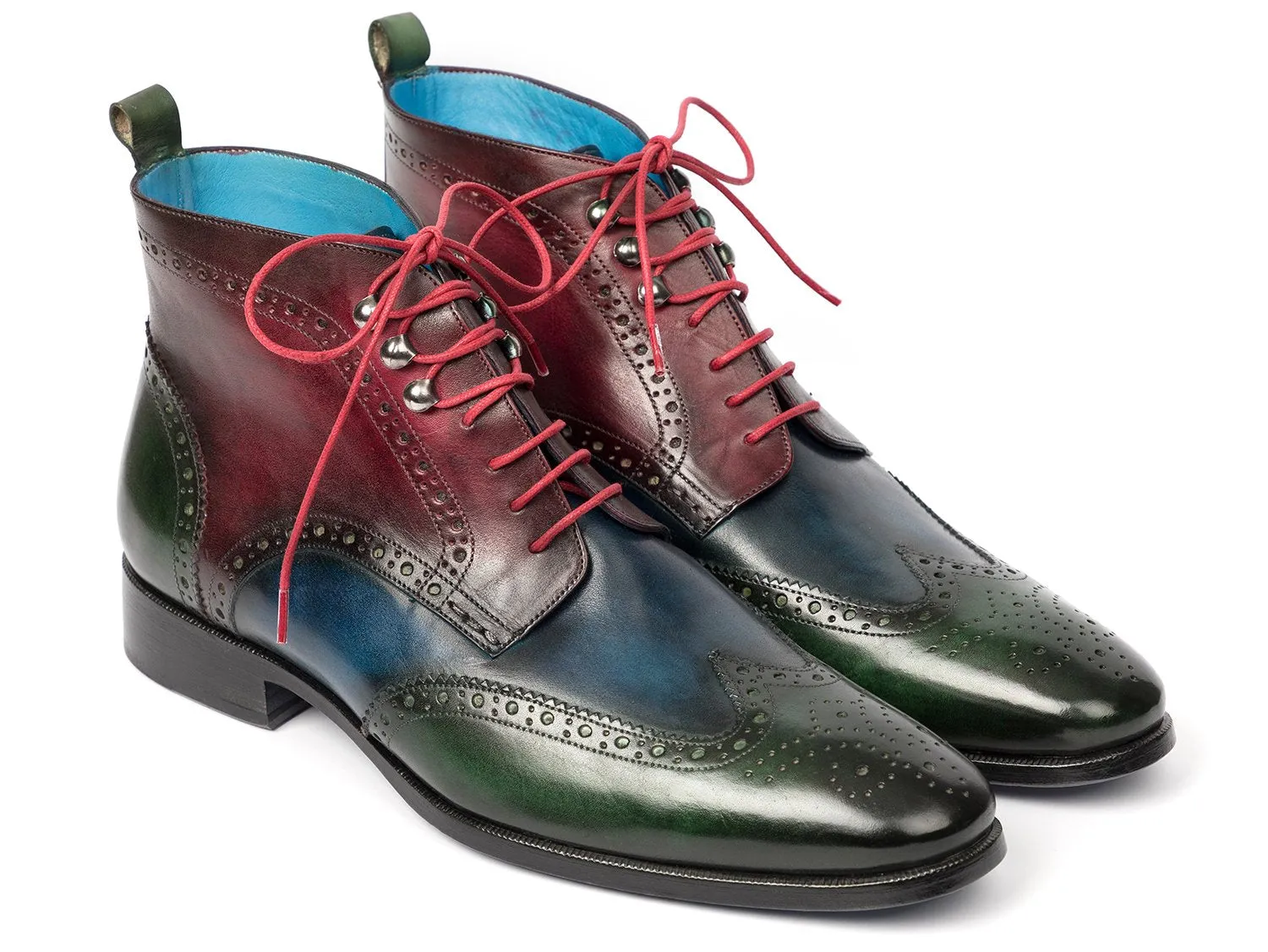 Paul Parkman Wingtip Ankle Boots, Three Tone Green Blue Bordeaux