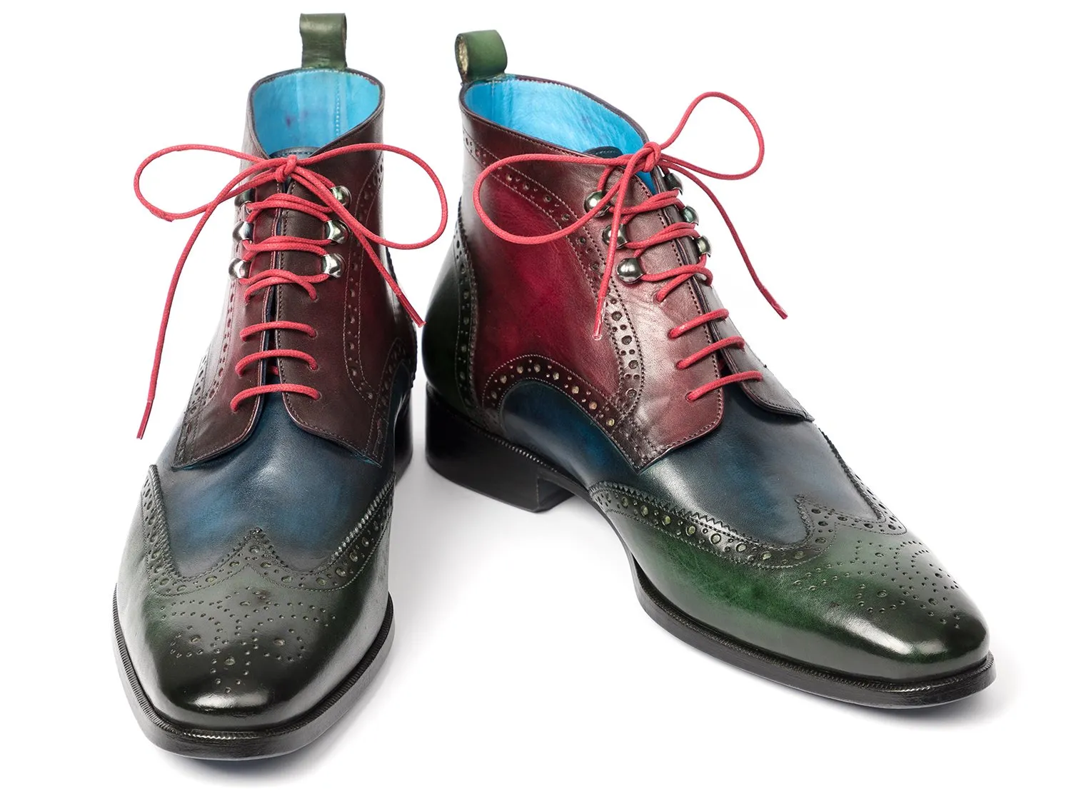 Paul Parkman Wingtip Ankle Boots, Three Tone Green Blue Bordeaux
