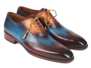 Paul Parkman Wingtip Leather Oxfords in Bordeaux, Blue & Camel