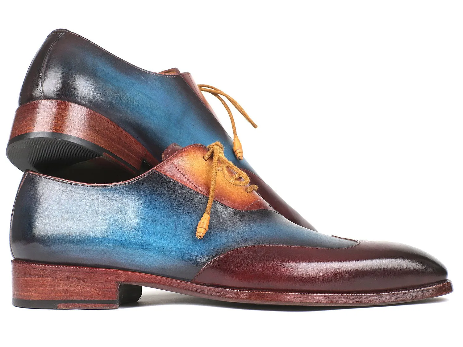 Paul Parkman Wingtip Leather Oxfords in Bordeaux, Blue & Camel