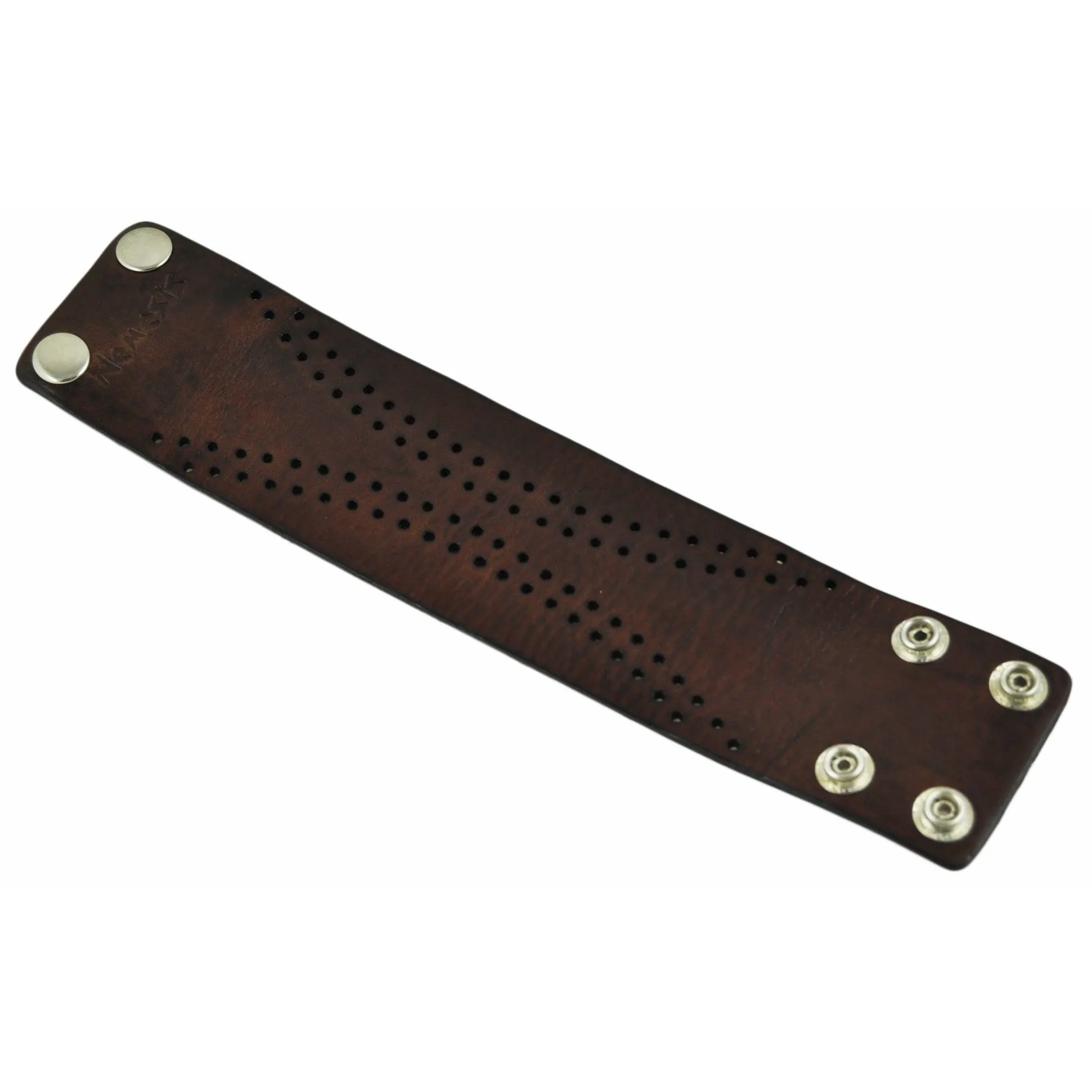 Perforated Dots Dark Brown Leather Wide Snap On Cuff