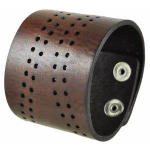 Perforated Dots Dark Brown Leather Wide Snap On Cuff