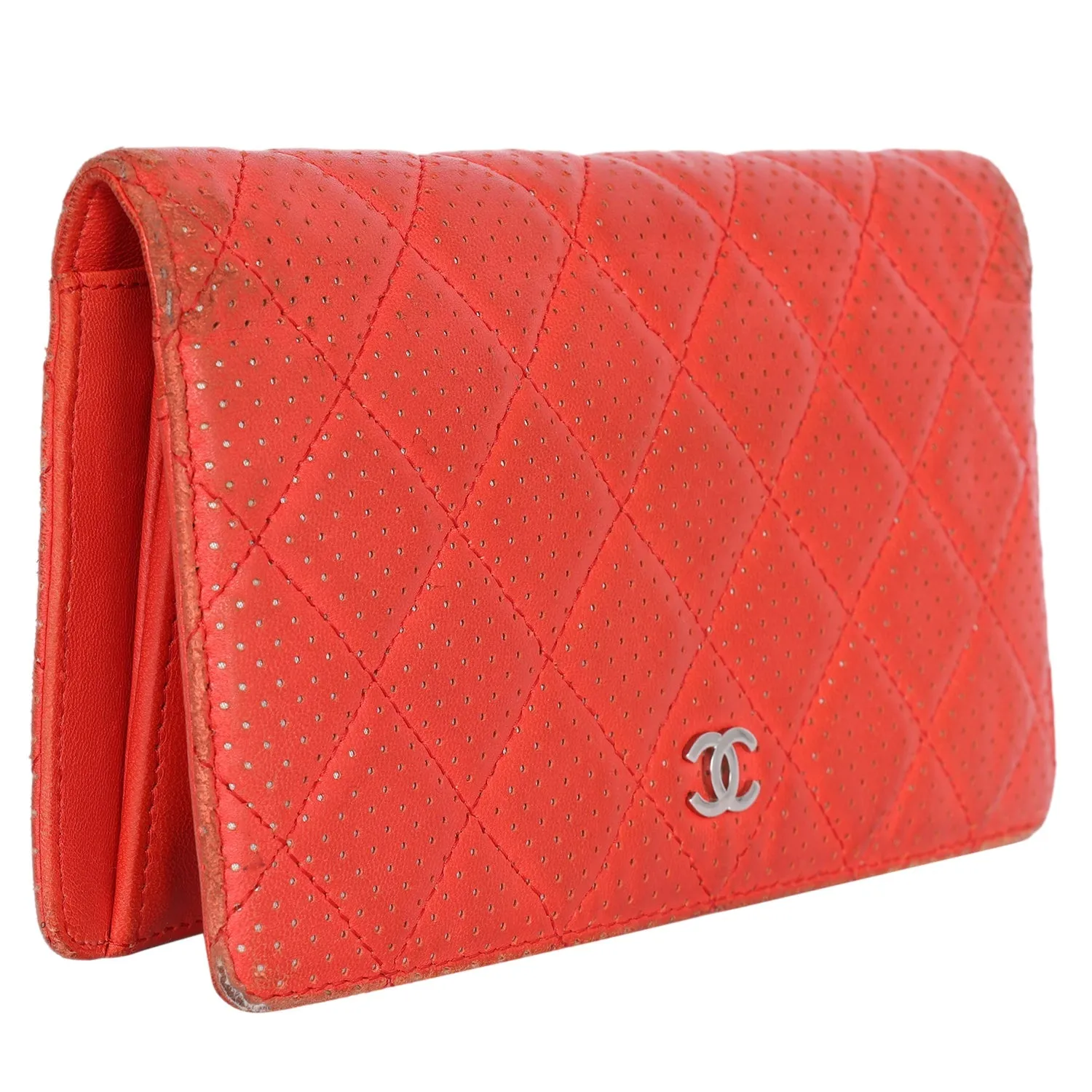 Perforated Lambskin Leather Wallet
