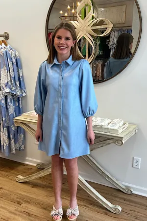 Perforated Leather Dress in Blue Bird