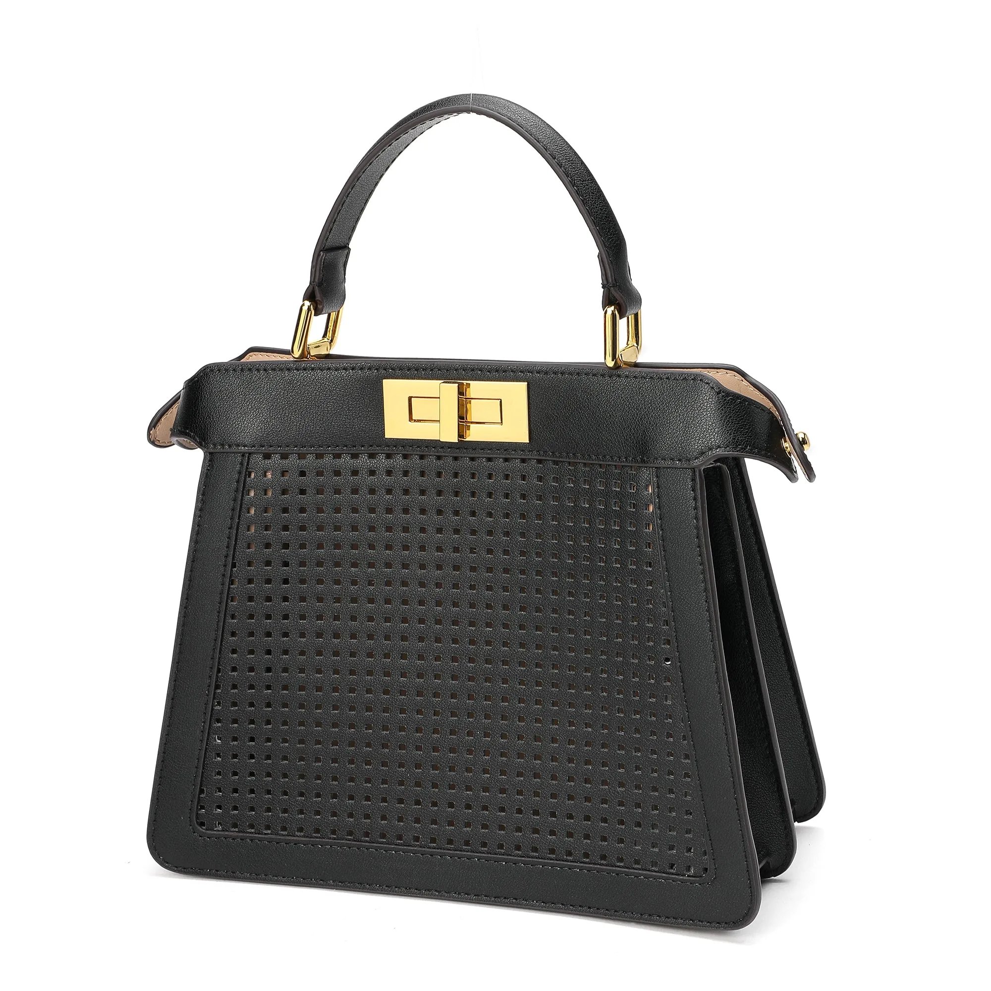 Perforated Smooth Leather Top-Handle Bag
