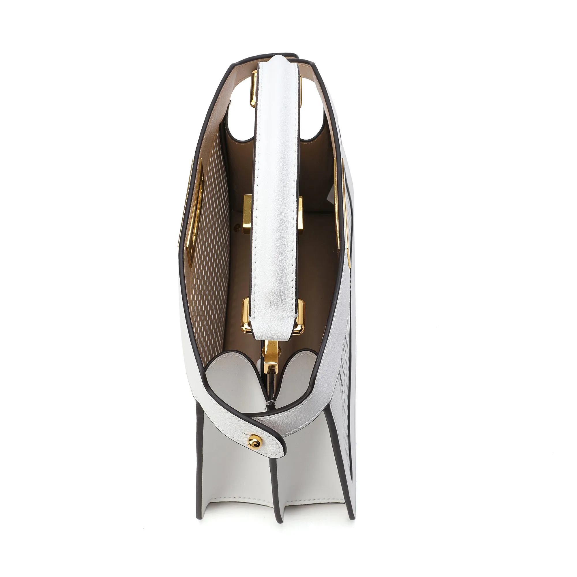 Perforated Smooth Leather Top-Handle Bag