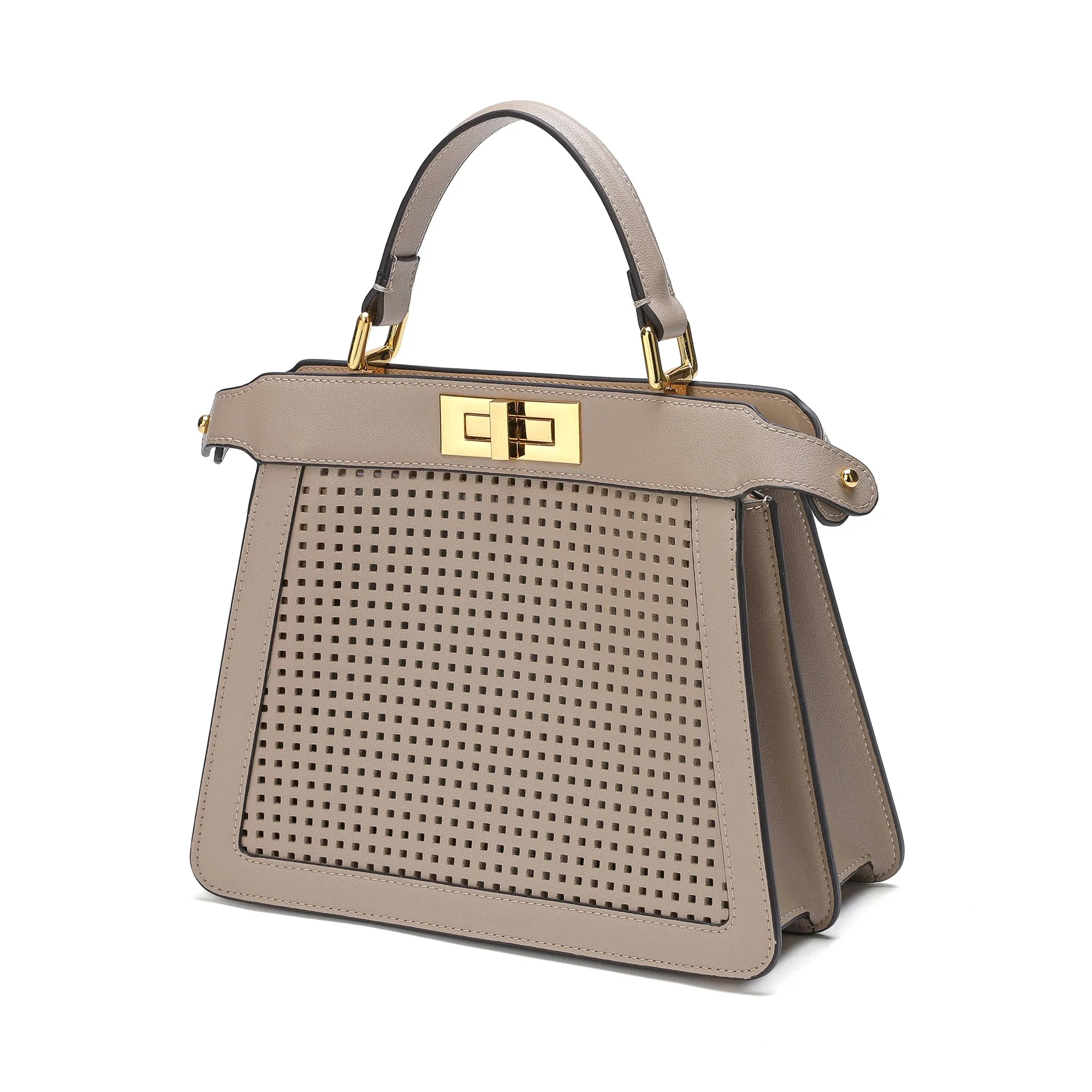 Perforated Smooth Leather Top-Handle Bag