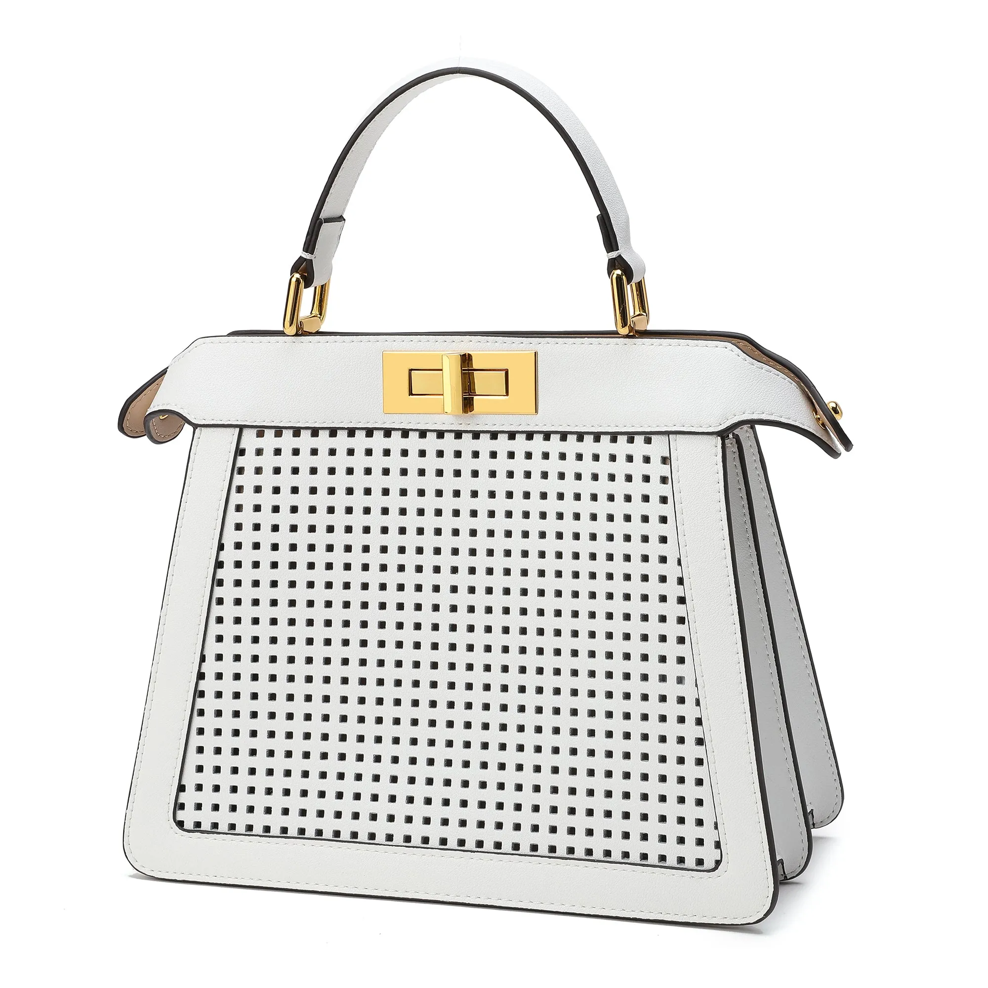 Perforated Smooth Leather Top-Handle Bag