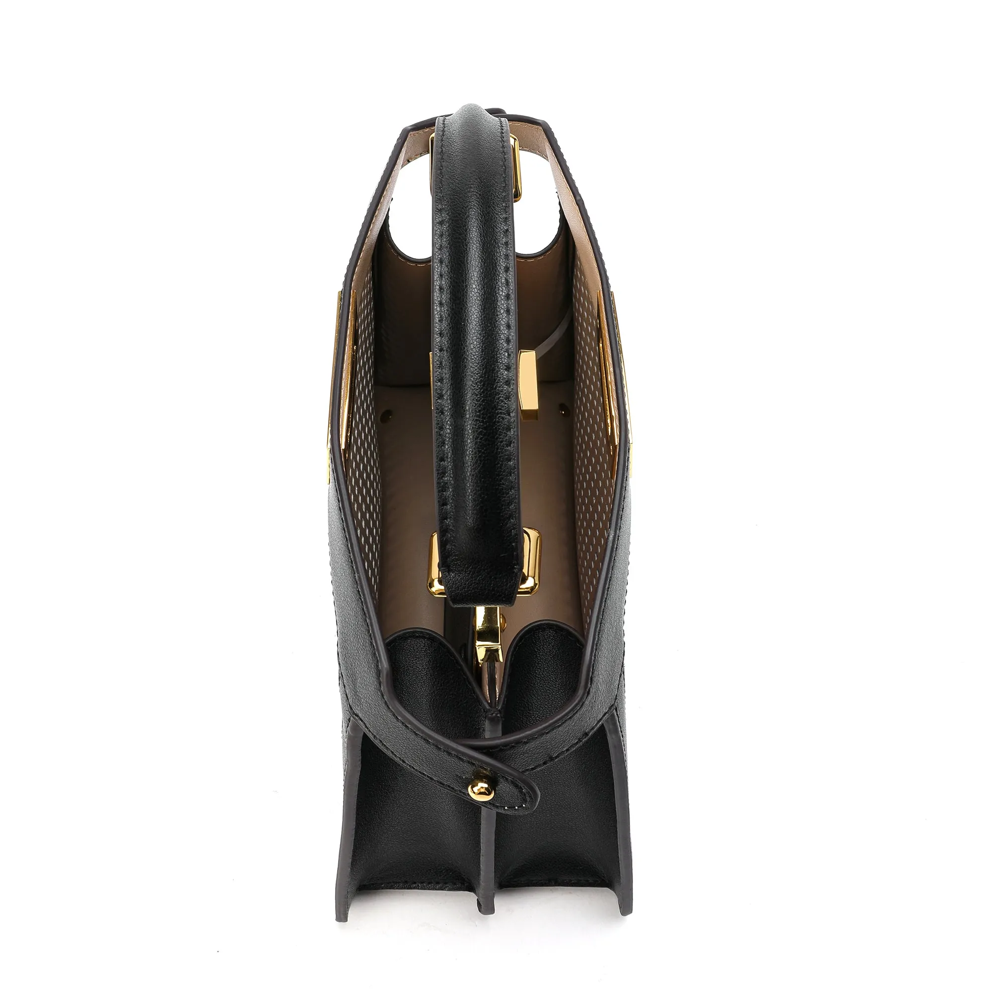 Perforated Smooth Leather Top-Handle Bag