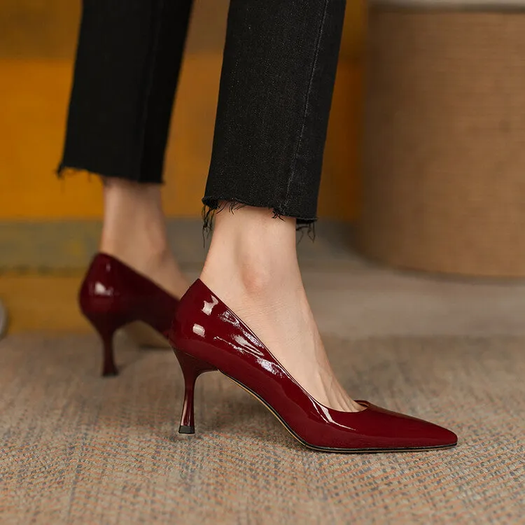 Pink Red Black High Heel Glossy Leather Pumps #001123