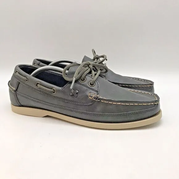 POLO Ralph Lauren Barx Boat Shoes Men's 8.5D Gray Leather Lace Up Low Deck Shoes