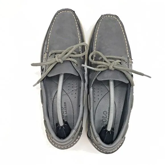 POLO Ralph Lauren Barx Boat Shoes Men's 8.5D Gray Leather Lace Up Low Deck Shoes