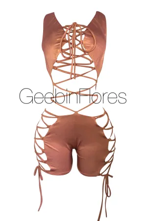 Reversed Kiara Lace Up Romper - Bronze