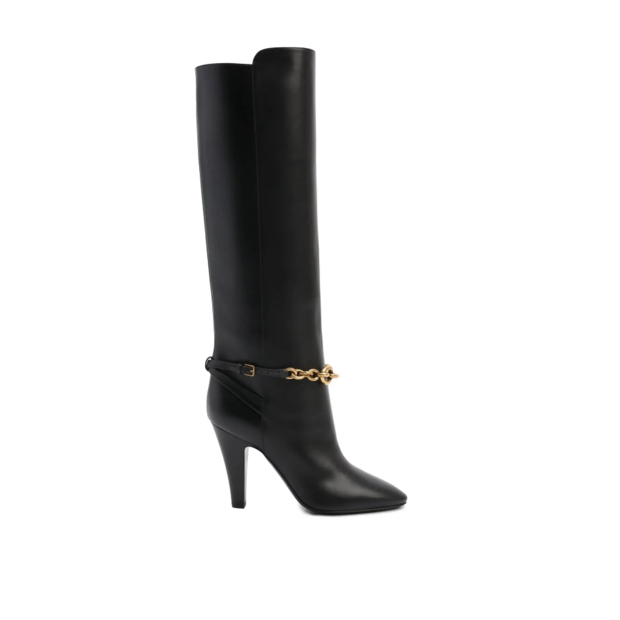 SAINT LAURENT Elegant Leather Ankle Boots with Chain Detail - 10cm Heel