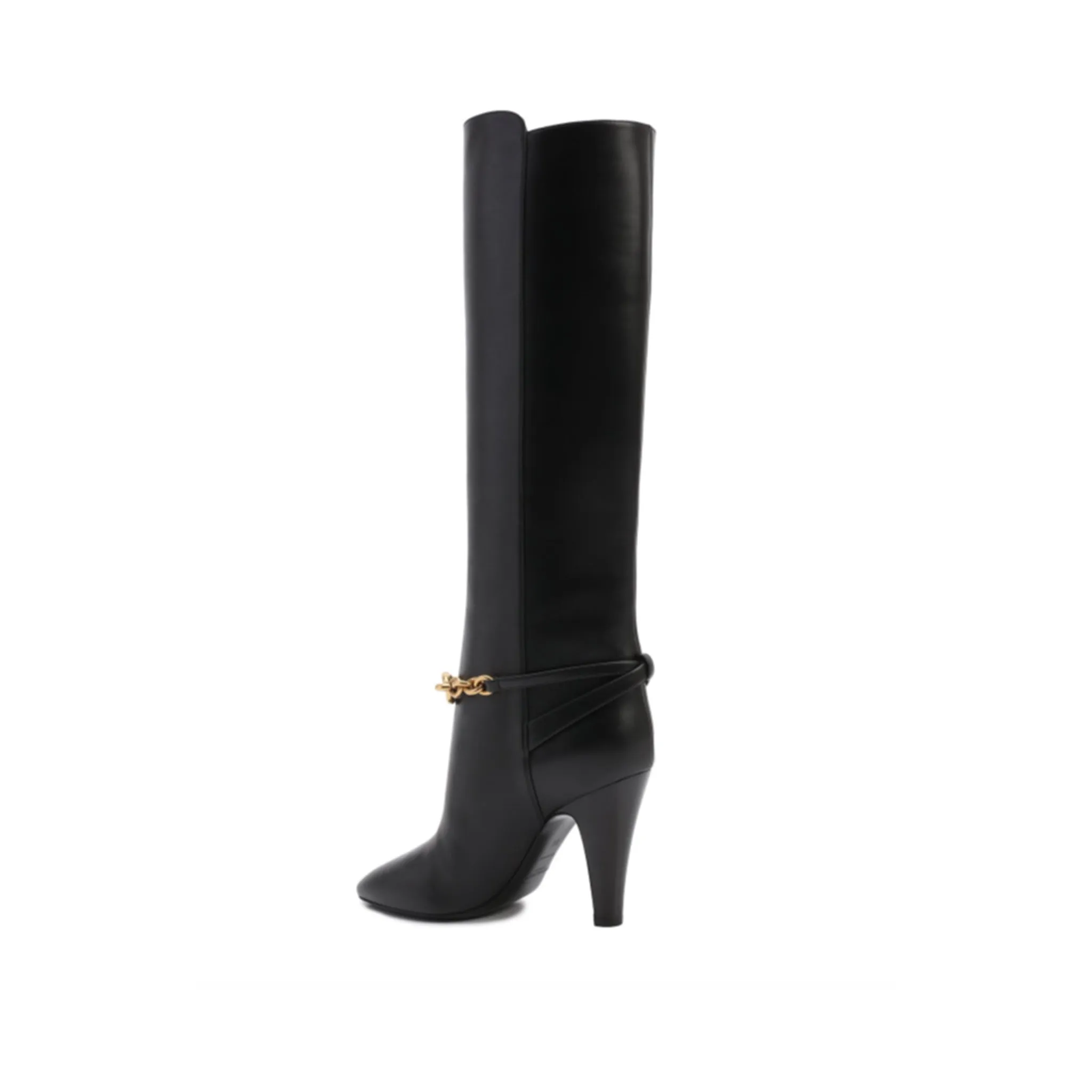 SAINT LAURENT Elegant Leather Ankle Boots with Chain Detail - 10cm Heel