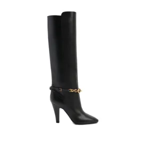 SAINT LAURENT Elegant Leather Ankle Boots with Chain Detail - 10cm Heel