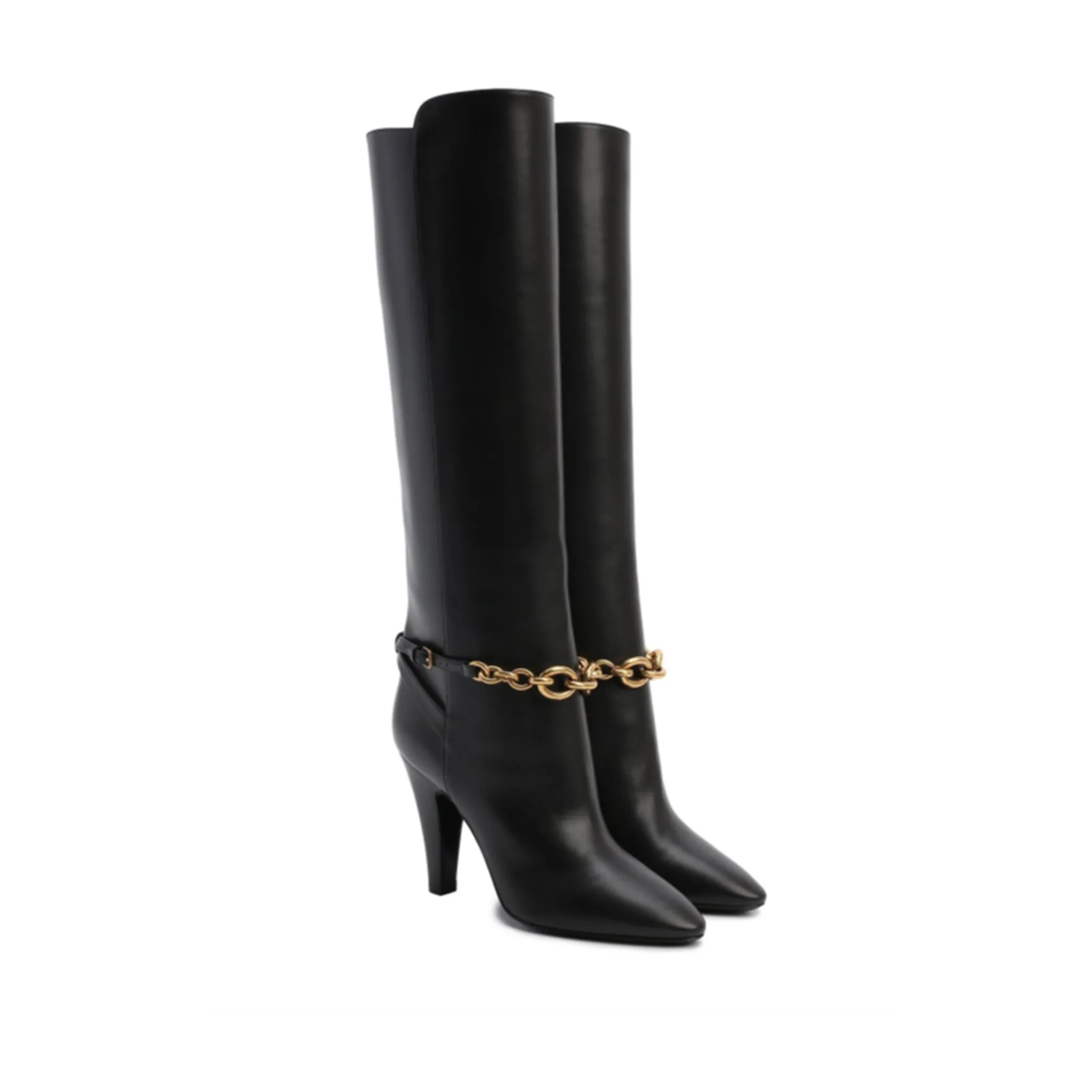 SAINT LAURENT Elegant Leather Ankle Boots with Chain Detail - 10cm Heel