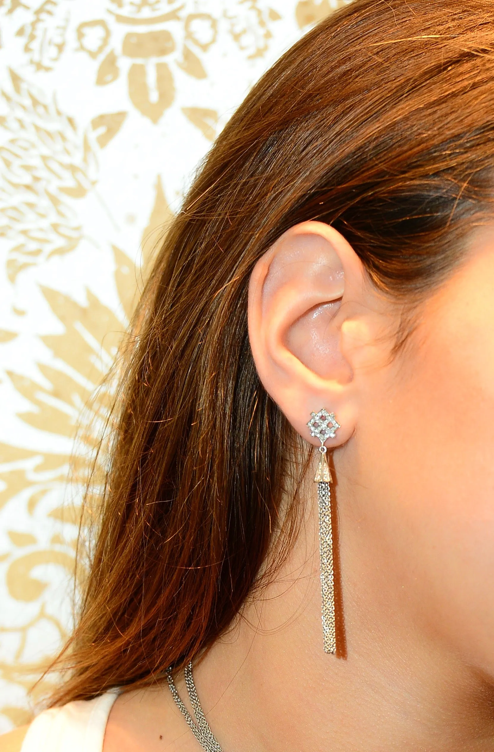 Scarlett | Diamond pave geometric decadent earrings with fringes