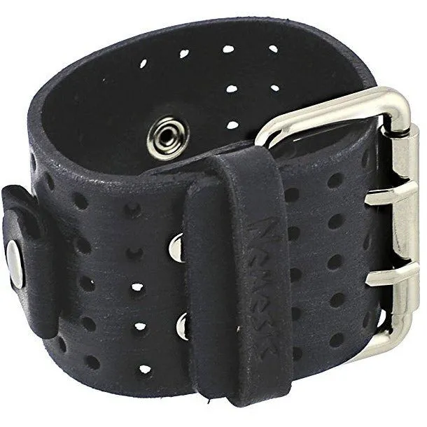 Skull Black Sapphire Watch with Perforated Black Leather Cuff